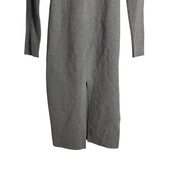 Toccin Gray Knit Tie Front Turtleneck Long Sleeve Sweater Midi Dress Sz M - Picture 13 of 15